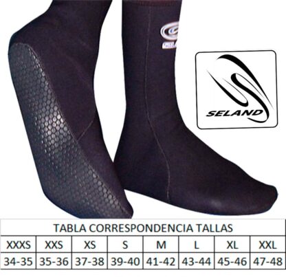 Seland ABB - ABBT - ABBS neoprene socks with PU print size table