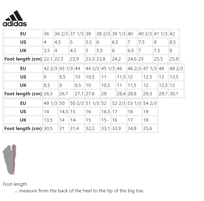 Herformuleren Aardappelen Inspireren Adidas size charts shoes (Unisex) | CanyonZone
