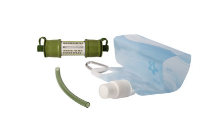 water filter. UV-Filter, charcoal, microfibre or ceramic filters remove amoeba, bacteria, Bilharzi, Cysts and Giardia Lamblia etc. from the water.