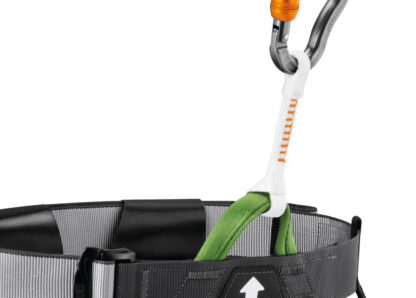 Cutaway sling bevestigd aan PETZL CANYON CLUB gordel met zaksteek